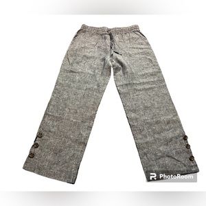 Soft Surroundings Women Blue Wide Leg Linen Pants Button Hem Sz M